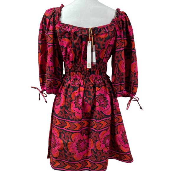 House of Harlow 1960 x Revolve Shania Fuschia Print Dress M Puff Sleeve Pockets - Picture 4 of 9